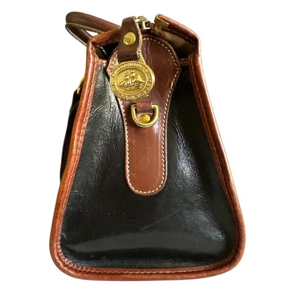 Vintage Brahmin Satchel Handbag Brown Black Smooth Leather Timeless Preppy - Picture 3 of 16